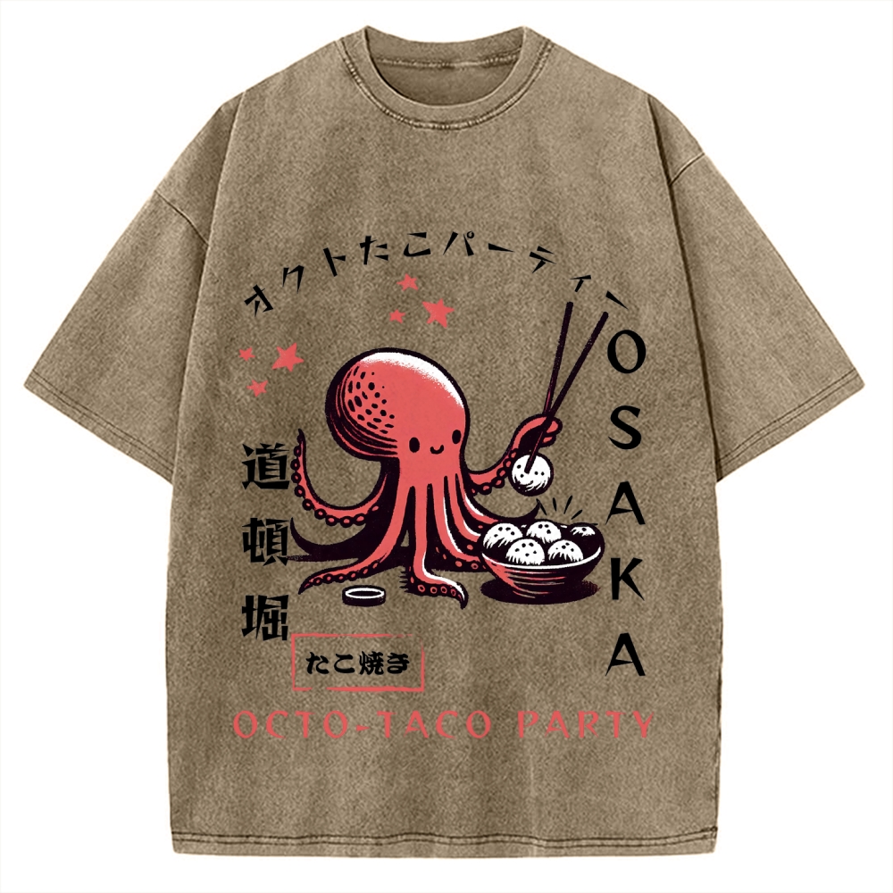 Octo Taco Party Osaka Octopus Takoyaki Vintage Washed T-shirt
