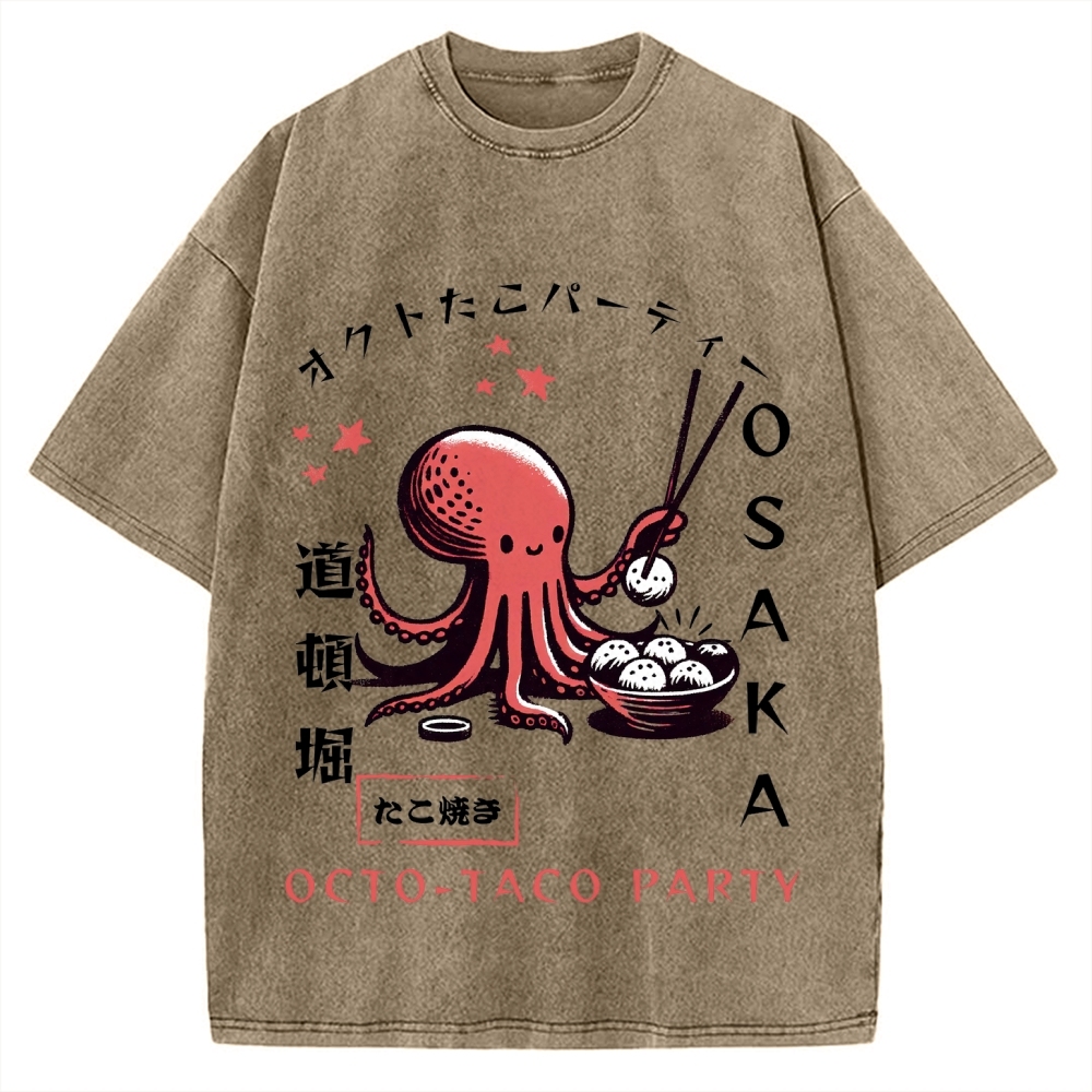 Octo Taco Party Osaka Octopus Takoyaki Vintage Washed T-shirt