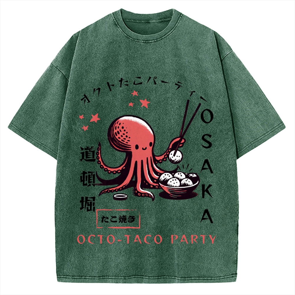 Octo Taco Party Osaka Octopus Takoyaki Vintage Washed T-shirt