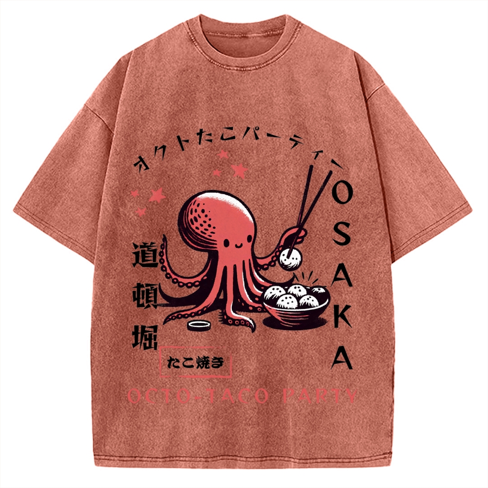Octo Taco Party Osaka Octopus Takoyaki Vintage Washed T-shirt