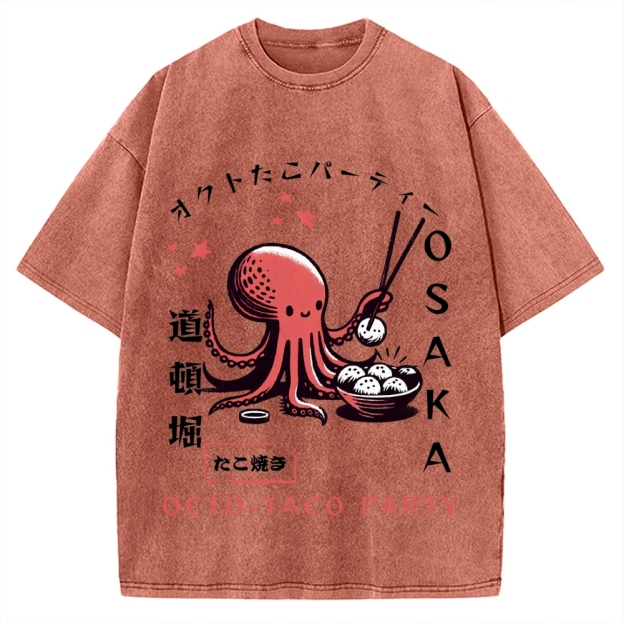 Octo Taco Party Osaka Octopus Takoyaki Vintage Washed T-shirt