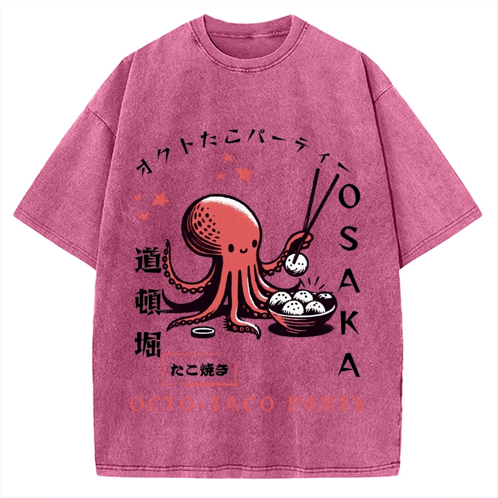 Octo Taco Party Osaka Octopus Takoyaki Vintage Washed T-shirt