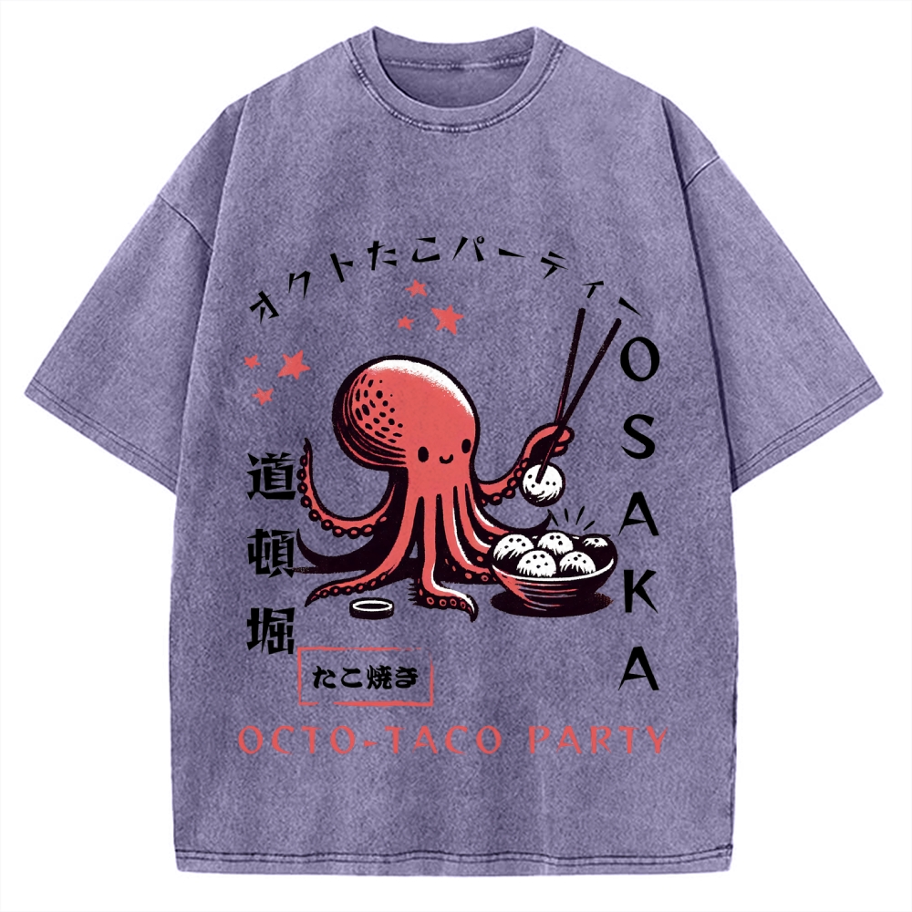 Octo Taco Party Osaka Octopus Takoyaki Vintage Washed T-shirt
