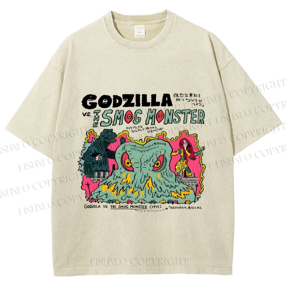 Unisex Vintage Japanese Godzilla Printed Washed Tee