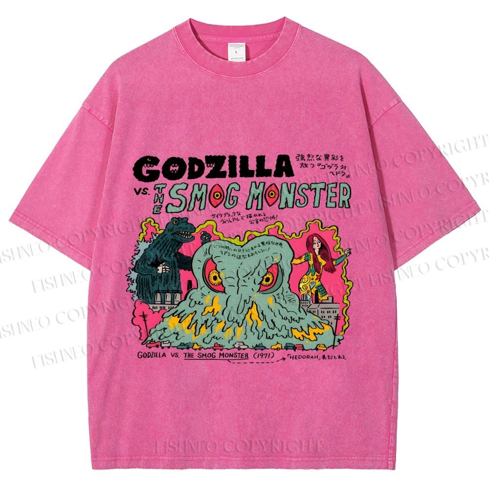 Unisex Vintage Japanese Godzilla Printed Washed Tee