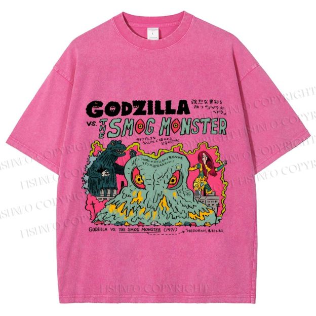 Unisex Vintage Japanese Godzilla Printed Washed Tee