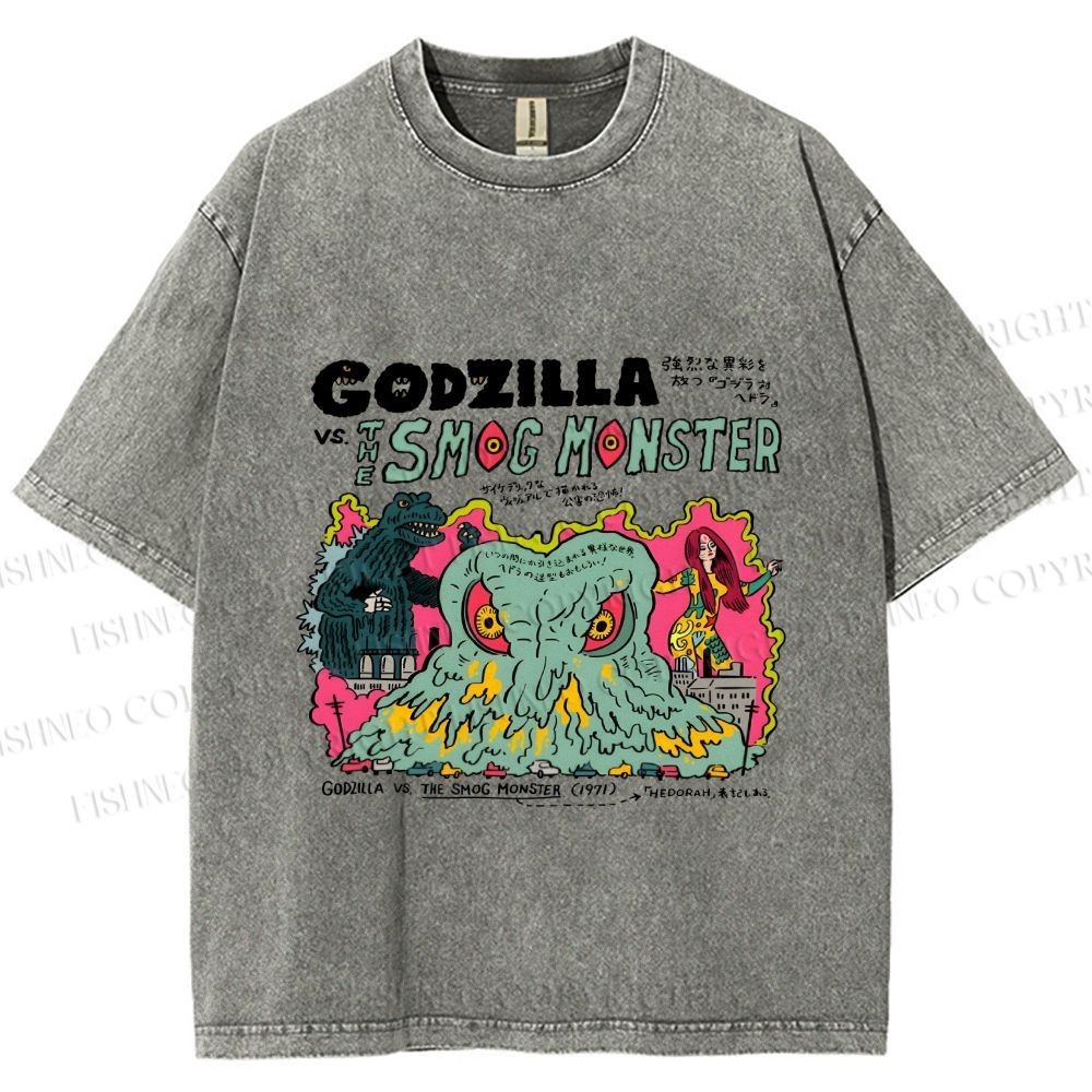 Unisex Vintage Japanese Godzilla Printed Washed Tee