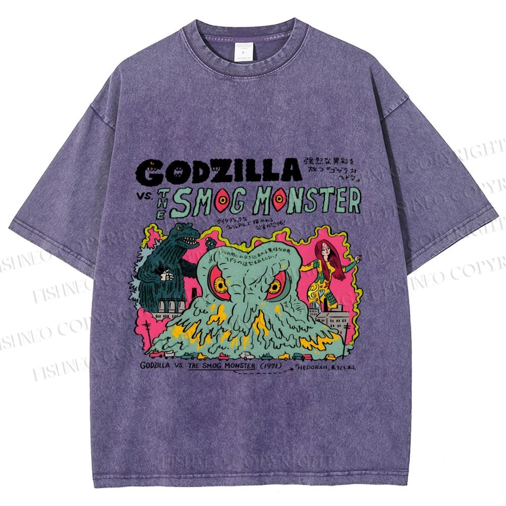 Unisex Vintage Japanese Godzilla Printed Washed Tee