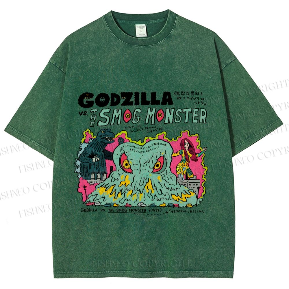 Unisex Vintage Japanese Godzilla Printed Washed Tee