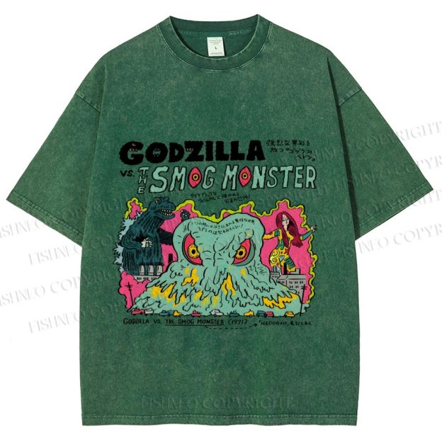 Unisex Vintage Japanese Godzilla Printed Washed Tee