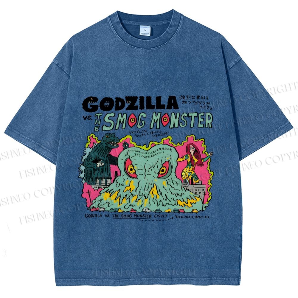 Unisex Vintage Japanese Godzilla Printed Washed Tee
