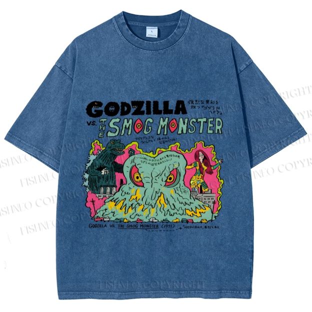 Unisex Vintage Japanese Godzilla Printed Washed Tee