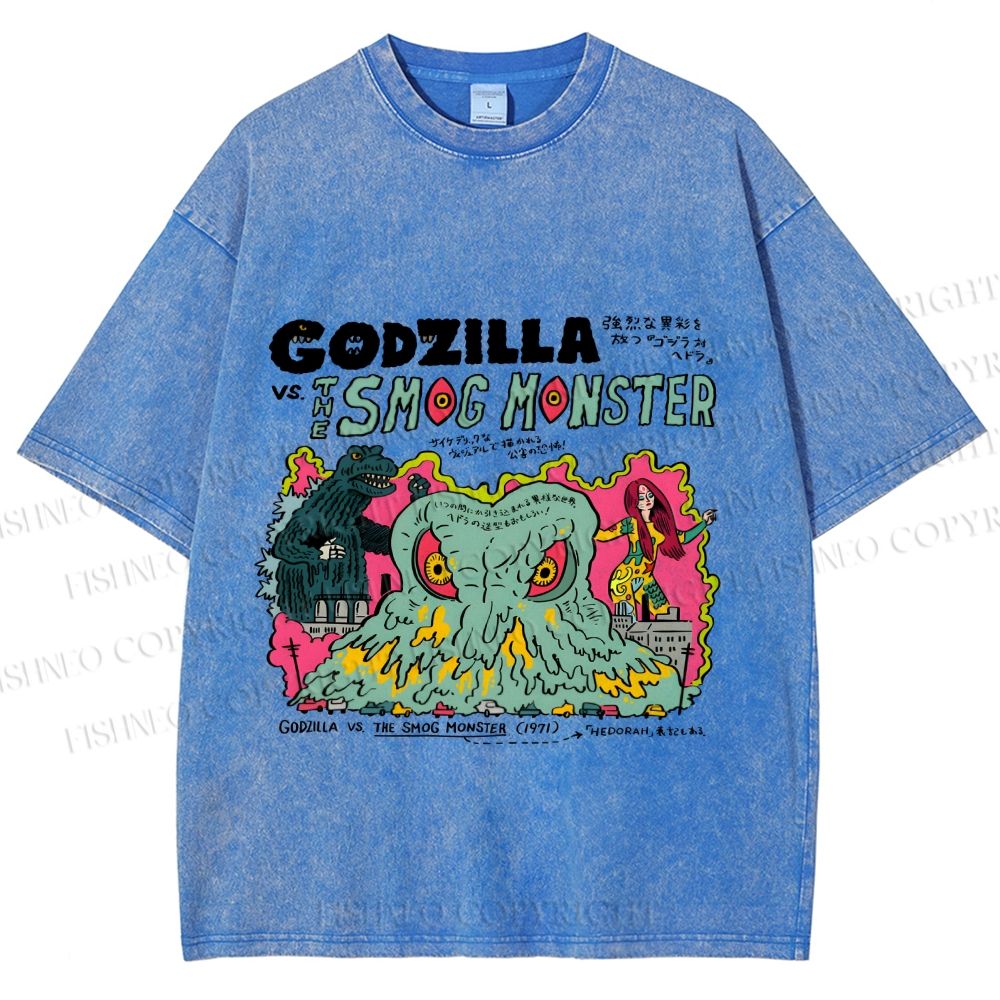 Unisex Vintage Japanese Godzilla Printed Washed Tee