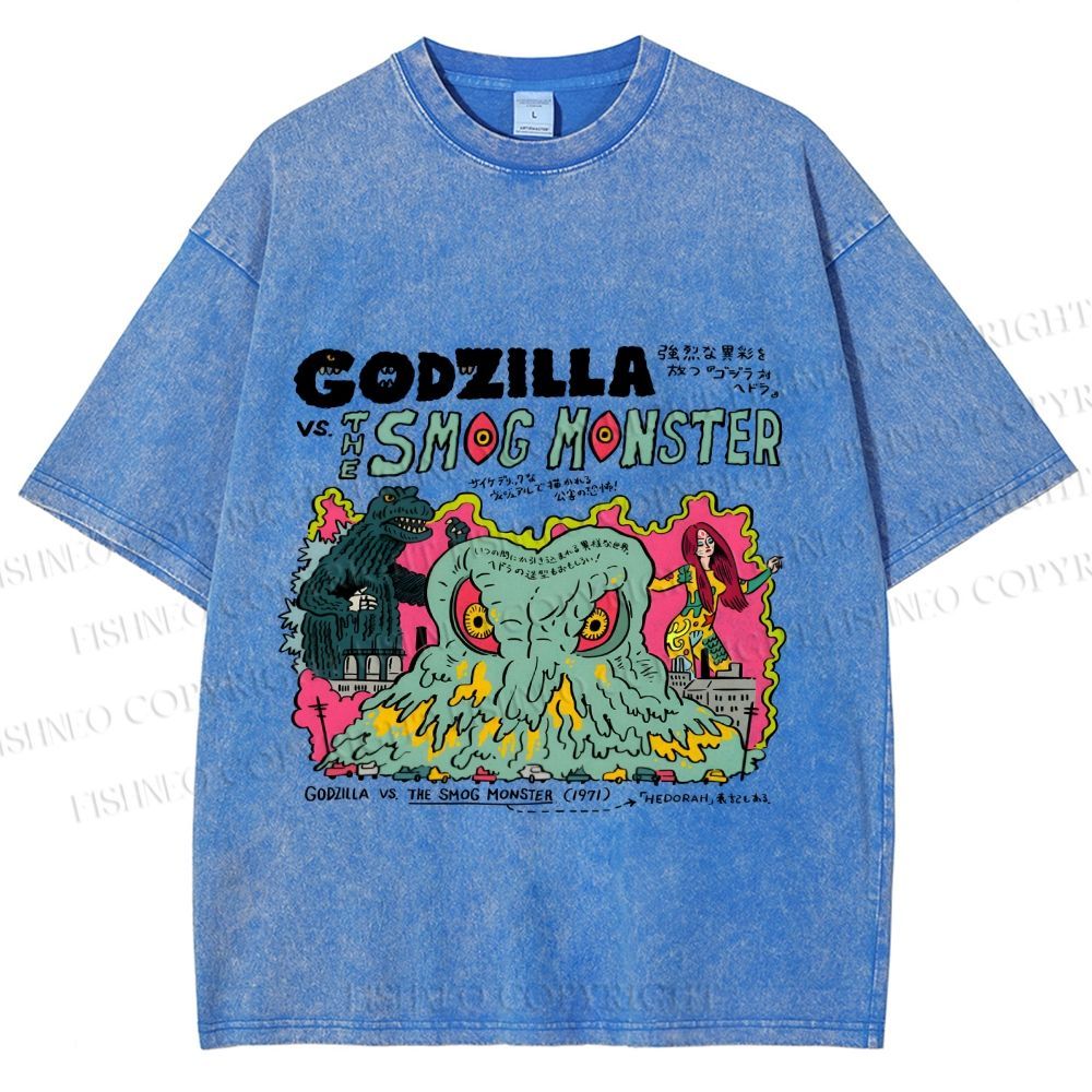 Unisex Vintage Japanese Godzilla Printed Washed Tee