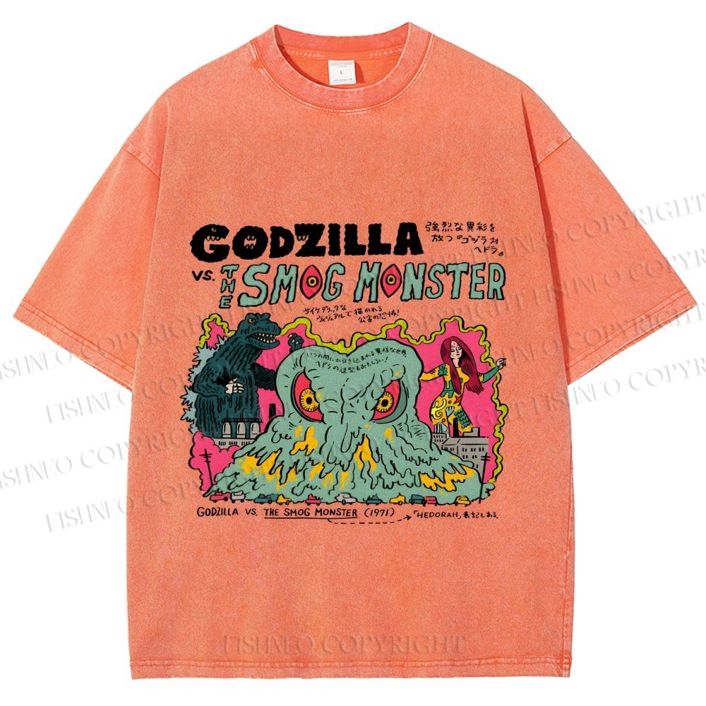 Unisex Vintage Japanese Godzilla Printed Washed Tee