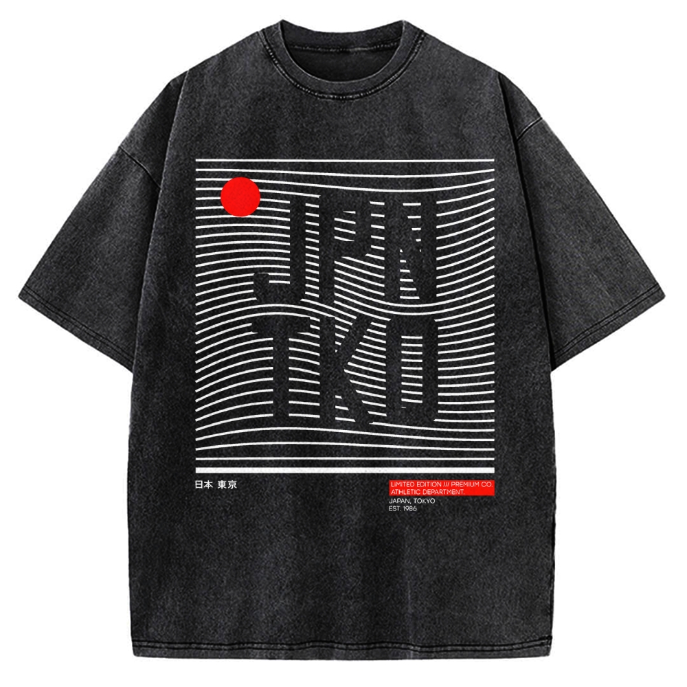 JPN TKO Wavy Lines  Premium Japan Tokyo Art Vintage Washed T-shirt