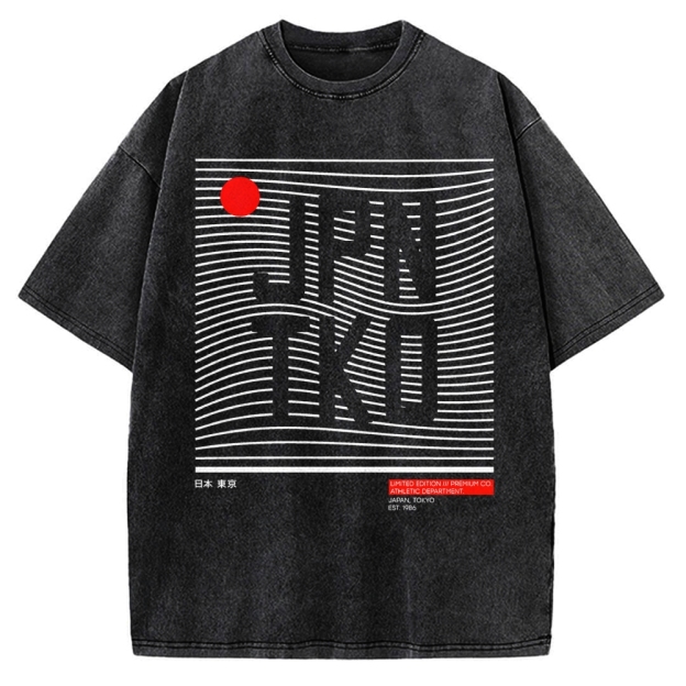 JPN TKO Wavy Lines  Premium Japan Tokyo Art Vintage Washed T-shirt