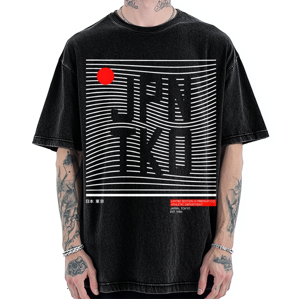 JPN TKO Wavy Lines  Premium Japan Tokyo Art Vintage Washed T-shirt