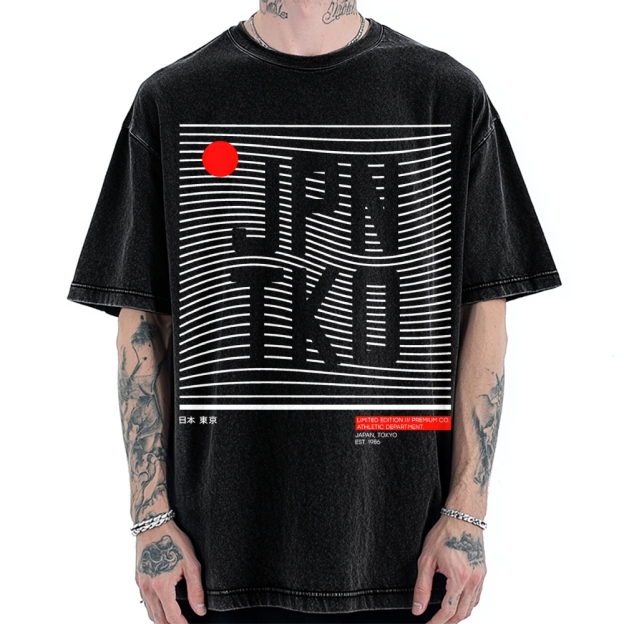 JPN TKO Wavy Lines  Premium Japan Tokyo Art Vintage Washed T-shirt