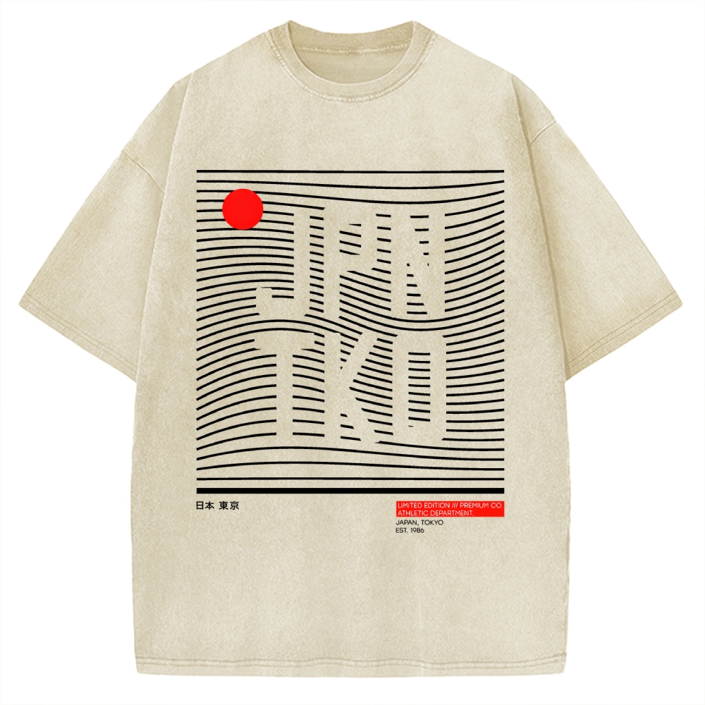 JPN TKO Wavy Lines  Premium Japan Tokyo Art Vintage Washed T-shirt