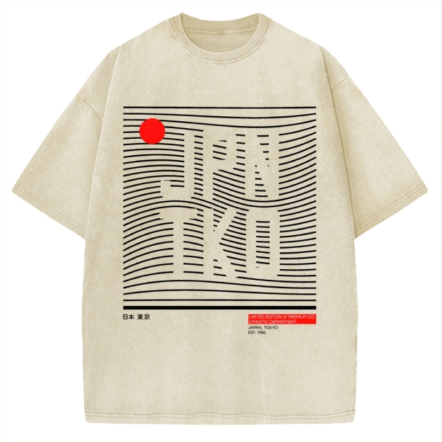 JPN TKO Wavy Lines  Premium Japan Tokyo Art Vintage Washed T-shirt