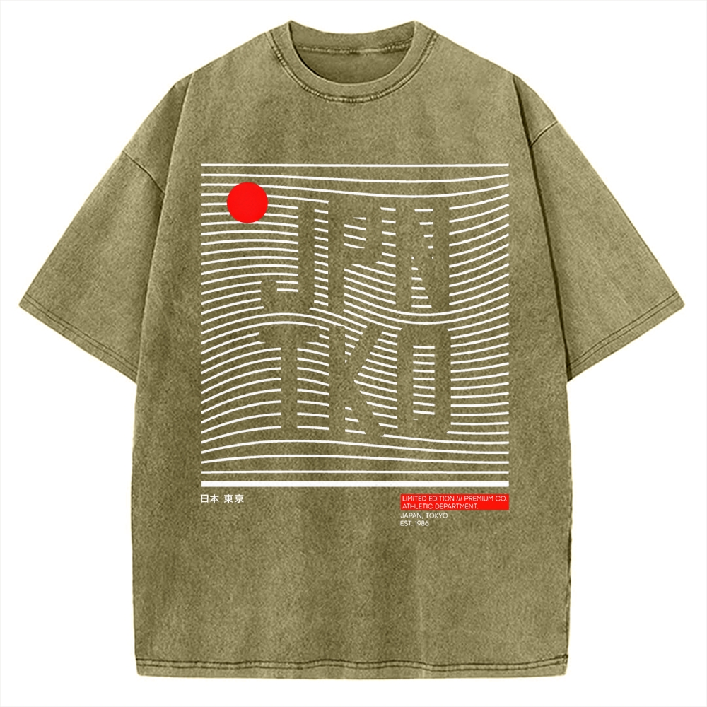 JPN TKO Wavy Lines  Premium Japan Tokyo Art Vintage Washed T-shirt