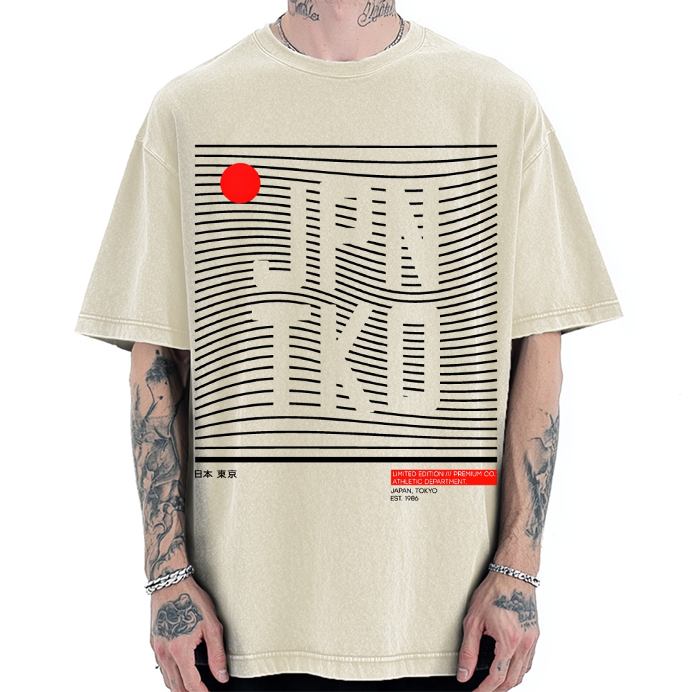JPN TKO Wavy Lines  Premium Japan Tokyo Art Vintage Washed T-shirt