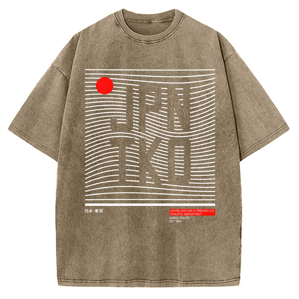 JPN TKO Wavy Lines  Premium Japan Tokyo Art Vintage Washed T-shirt