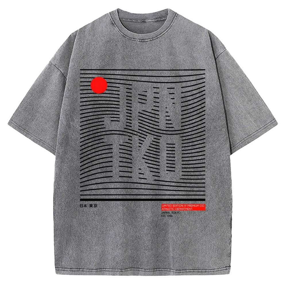 JPN TKO Wavy Lines  Premium Japan Tokyo Art Vintage Washed T-shirt