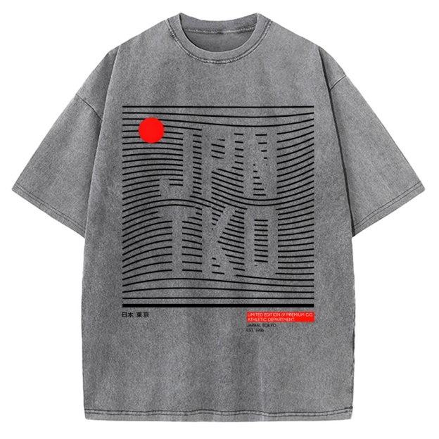 JPN TKO Wavy Lines  Premium Japan Tokyo Art Vintage Washed T-shirt