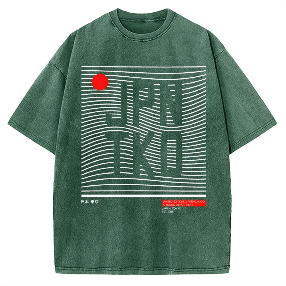 JPN TKO Wavy Lines  Premium Japan Tokyo Art Vintage Washed T-shirt