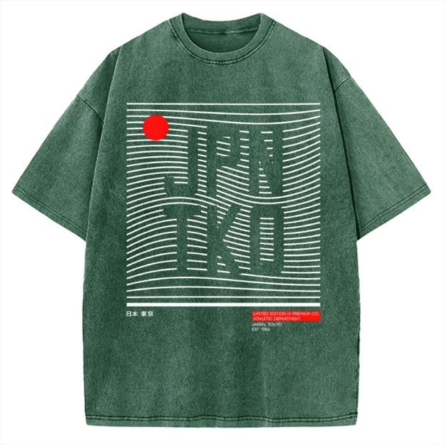JPN TKO Wavy Lines  Premium Japan Tokyo Art Vintage Washed T-shirt