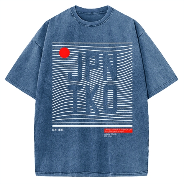 JPN TKO Wavy Lines  Premium Japan Tokyo Art Vintage Washed T-shirt