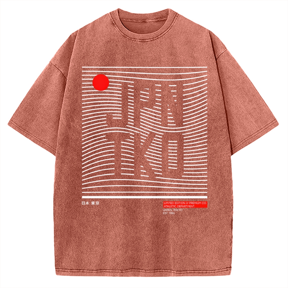 JPN TKO Wavy Lines  Premium Japan Tokyo Art Vintage Washed T-shirt