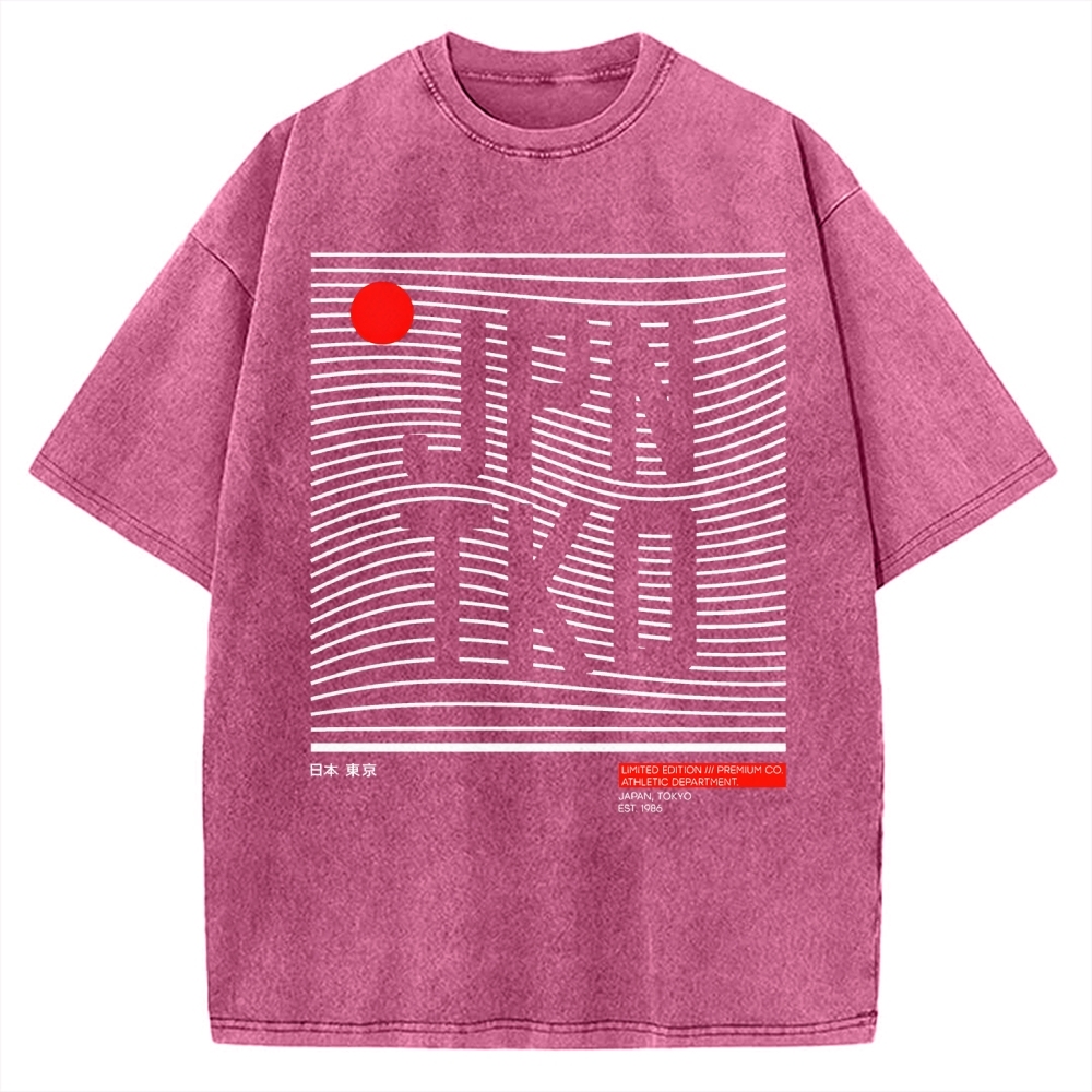 JPN TKO Wavy Lines  Premium Japan Tokyo Art Vintage Washed T-shirt