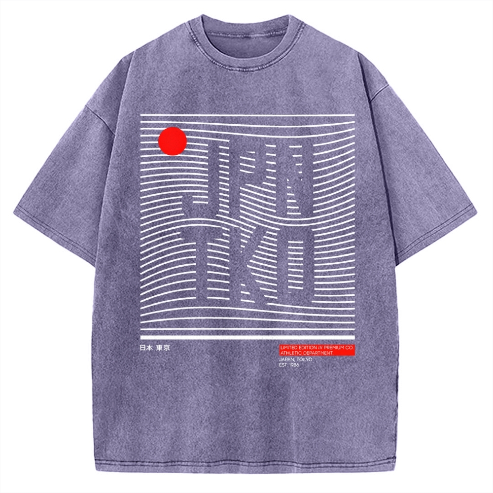 JPN TKO Wavy Lines  Premium Japan Tokyo Art Vintage Washed T-shirt