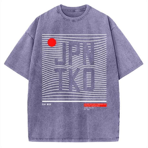 JPN TKO Wavy Lines  Premium Japan Tokyo Art Vintage Washed T-shirt