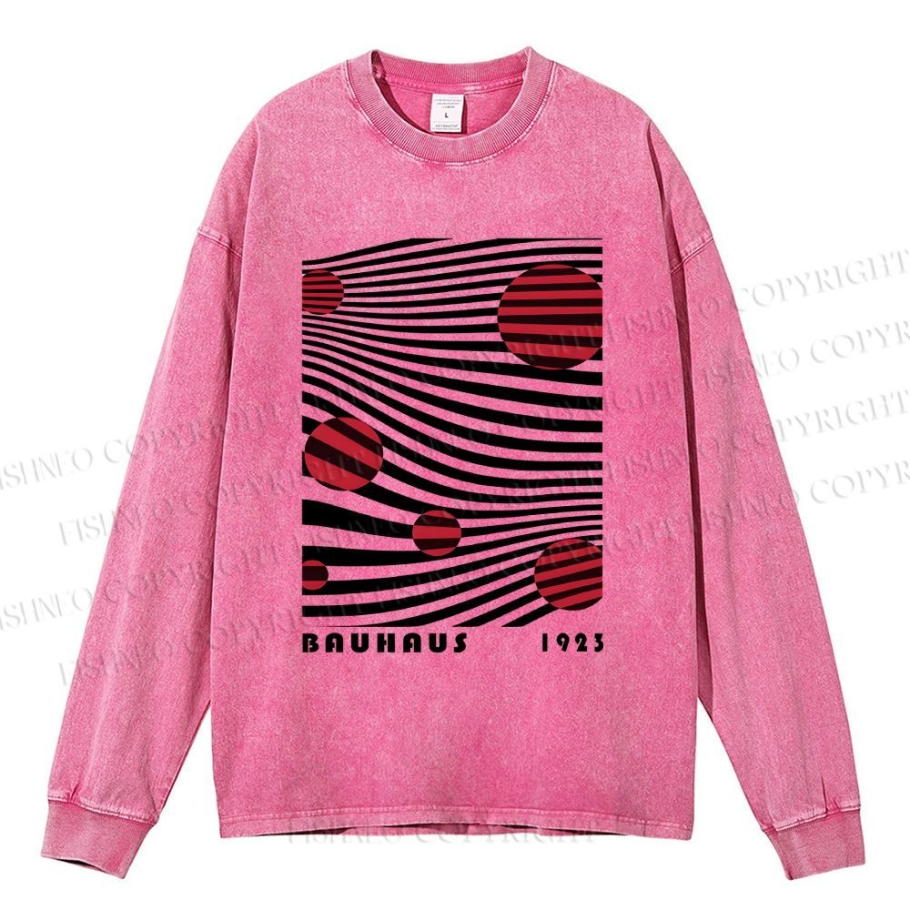 Unisex Casual Washed Waves Polka Dots Printed Long Sleeve T-shirt