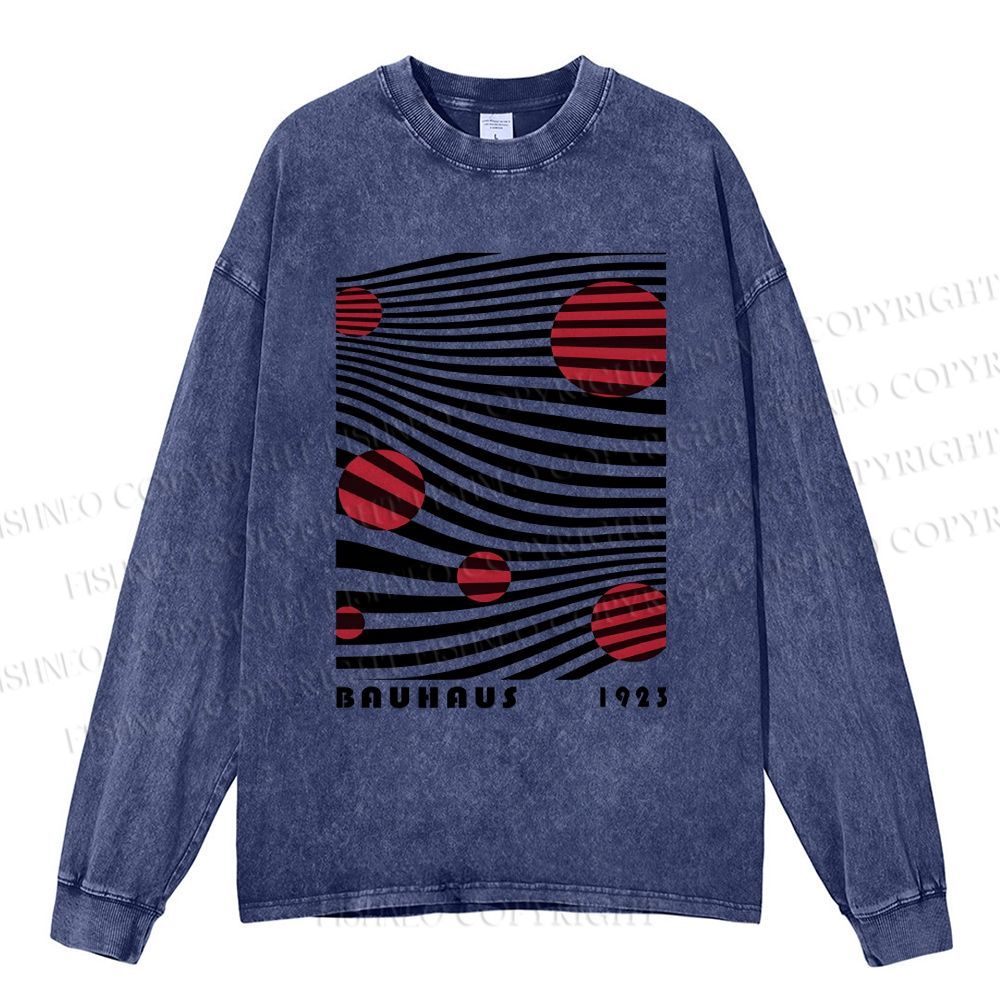 Unisex Casual Washed Waves Polka Dots Printed Long Sleeve T-shirt