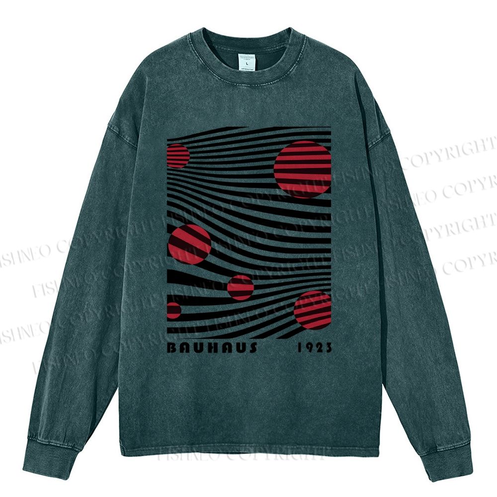 Unisex Casual Washed Waves Polka Dots Printed Long Sleeve T-shirt
