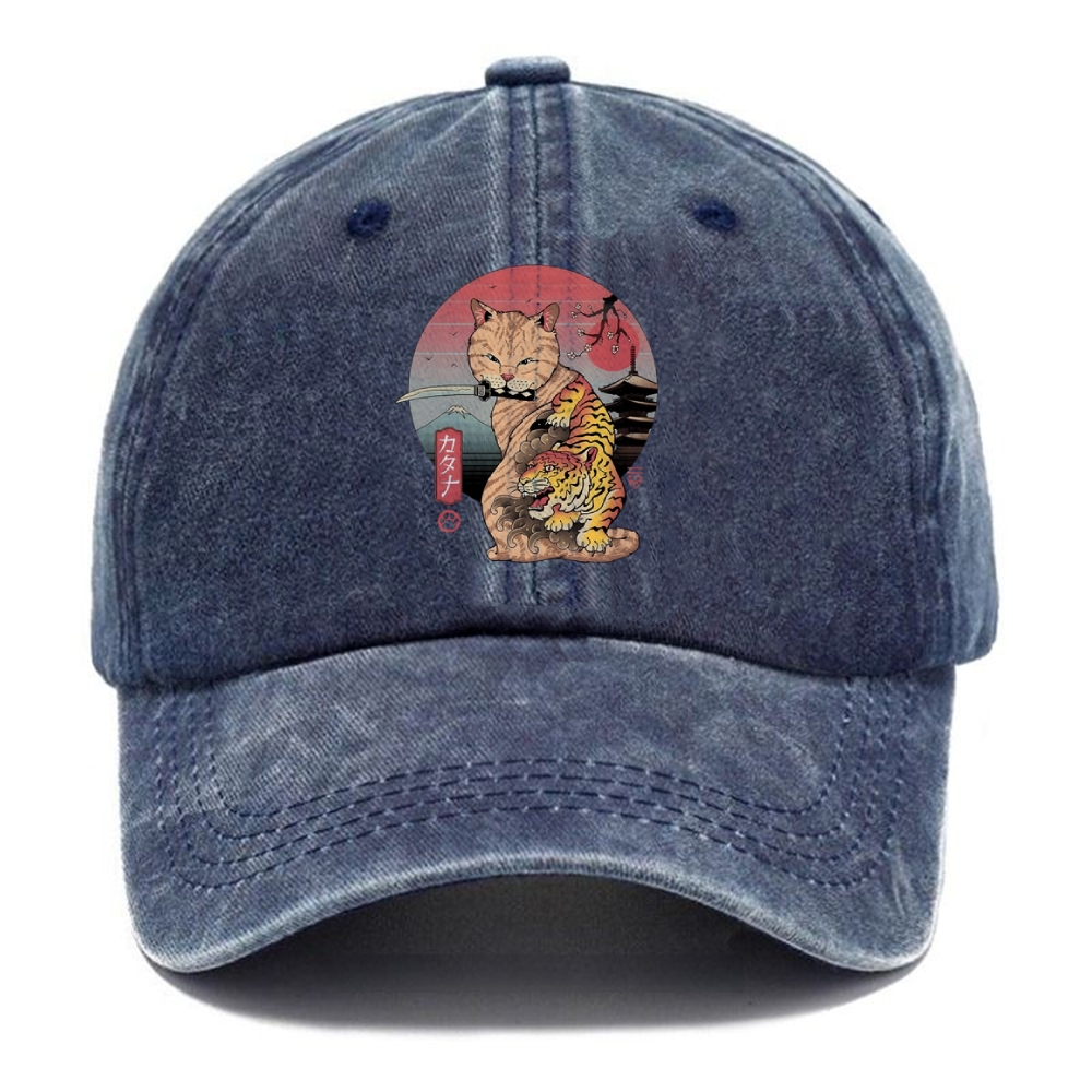 Katana Cat Tattoo Washed Cap
