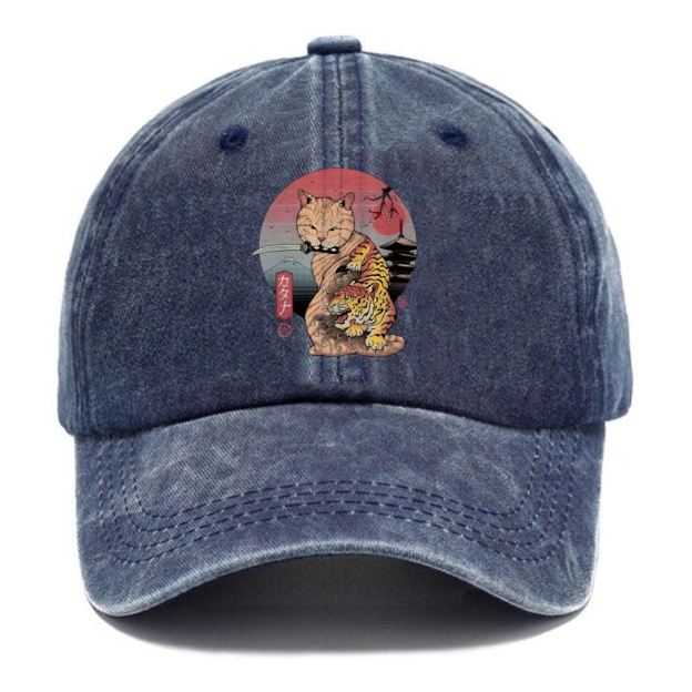 Katana Cat Tattoo Washed Cap