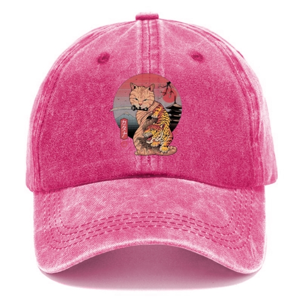 Katana Cat Tattoo Washed Cap