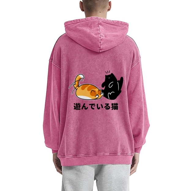 Cat Vintage Washed Cotton Back Art Hoodie