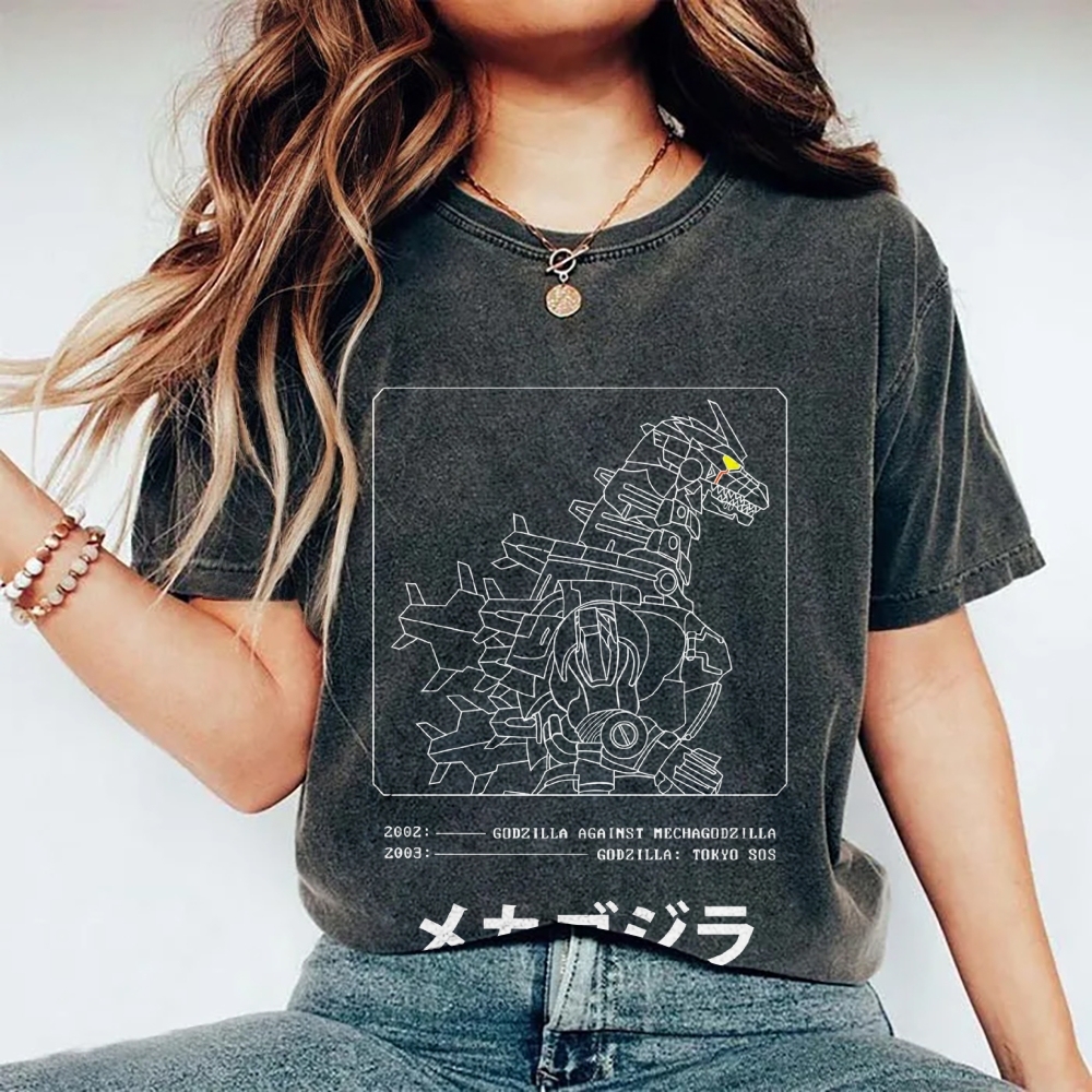 Godzilla Gundam Mechagodzilla Vintage Wash Japanese Design T-Shirt
