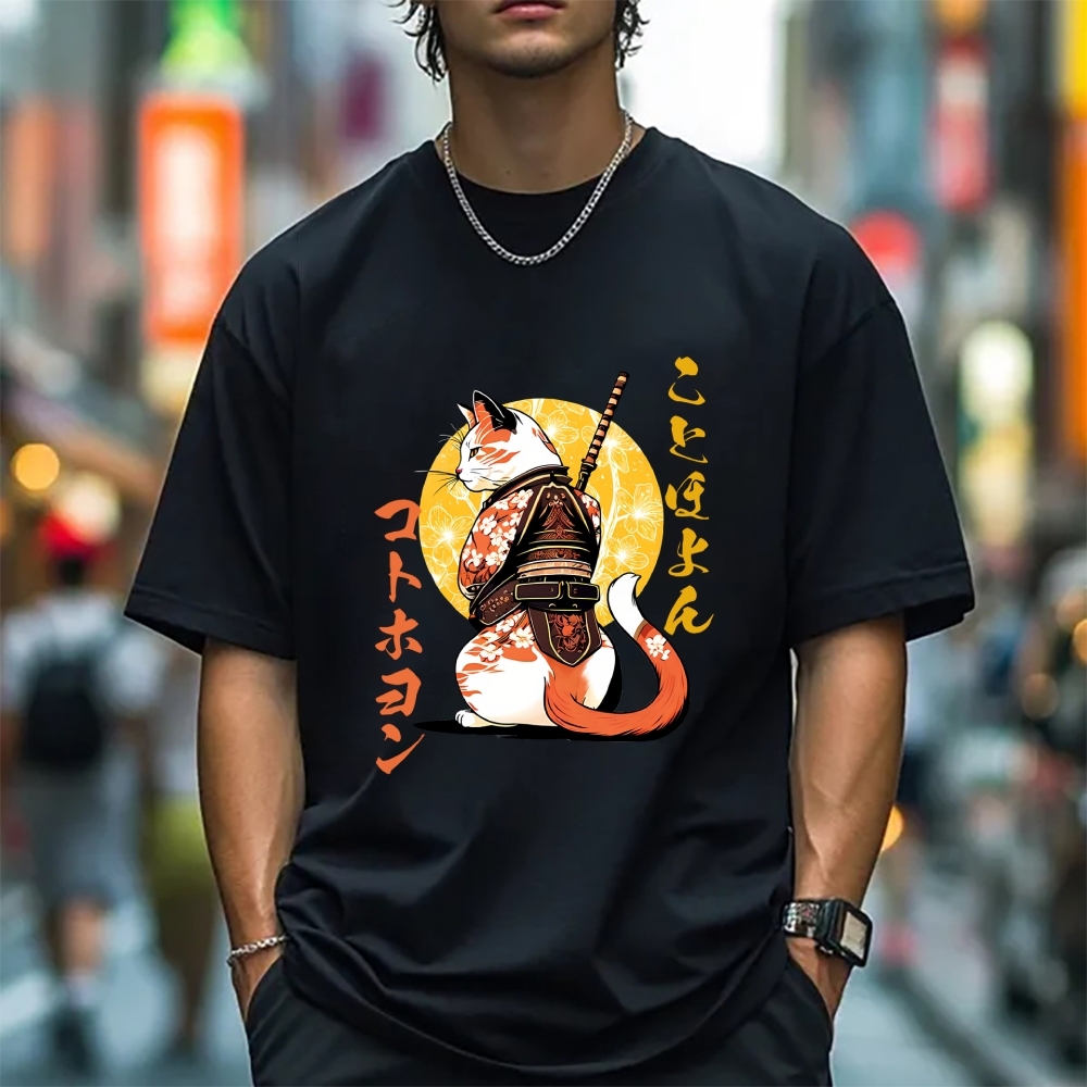 Japanese Cat Samurai Men's Classic Cotton T-Shirt