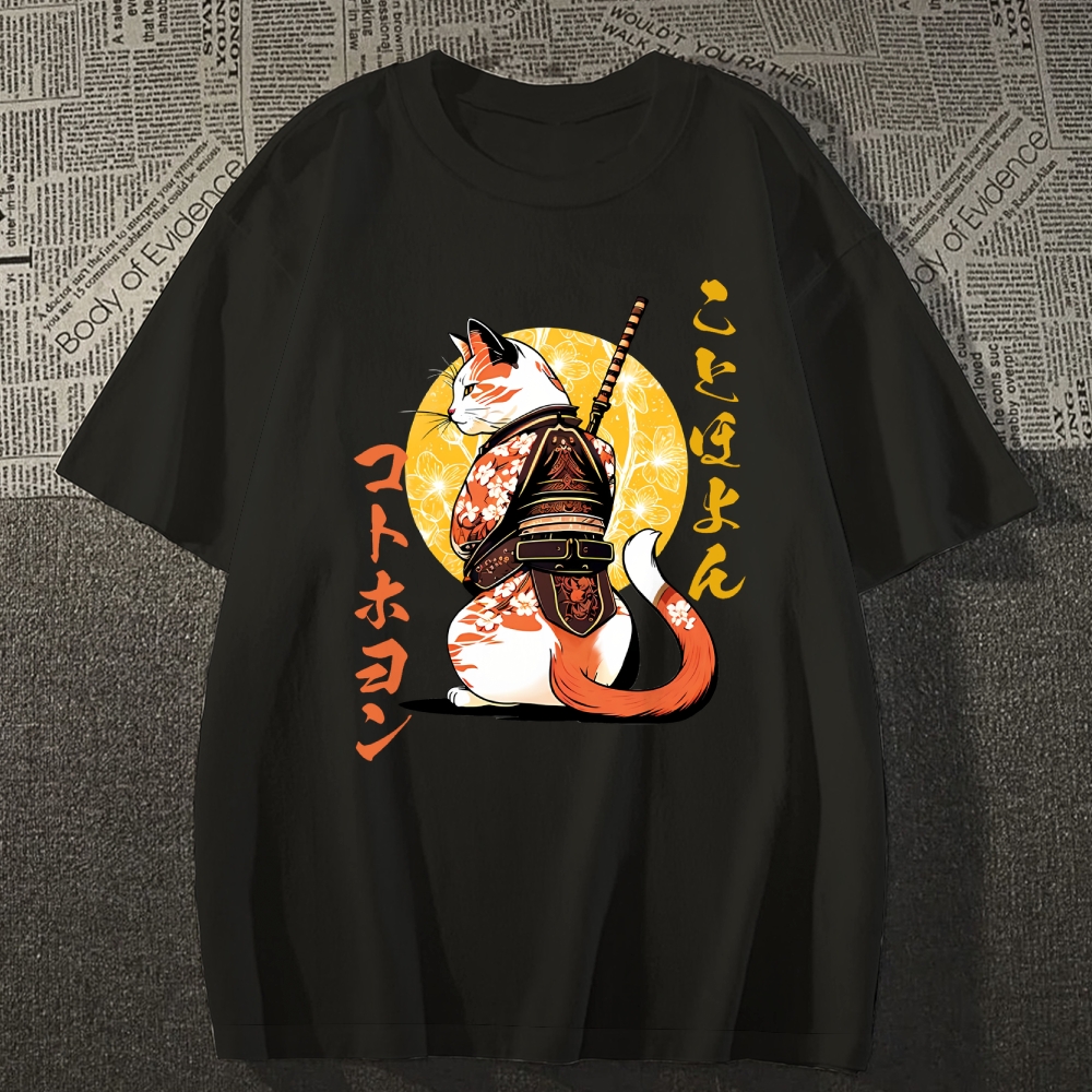 Japanese Cat Samurai Men's Classic Cotton T-Shirt