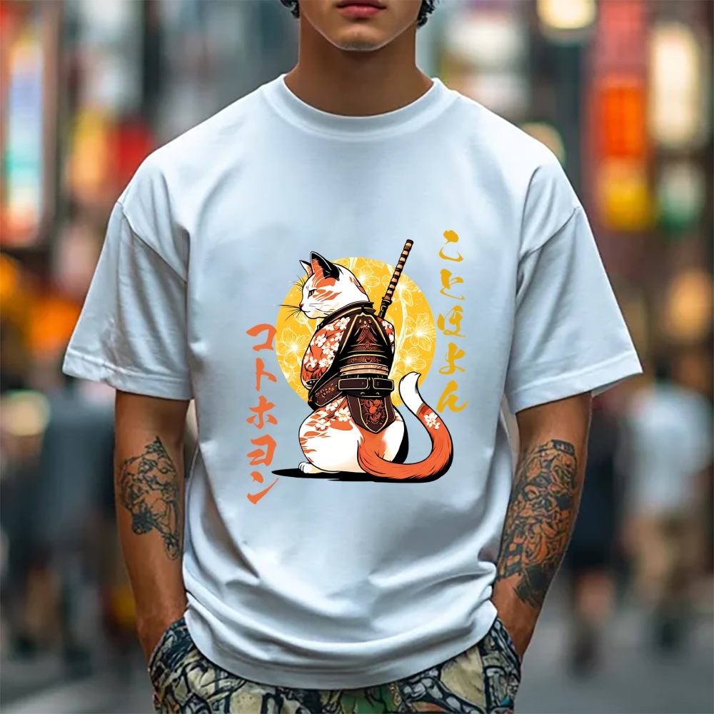 Japanese Cat Samurai Men's Classic Cotton T-Shirt