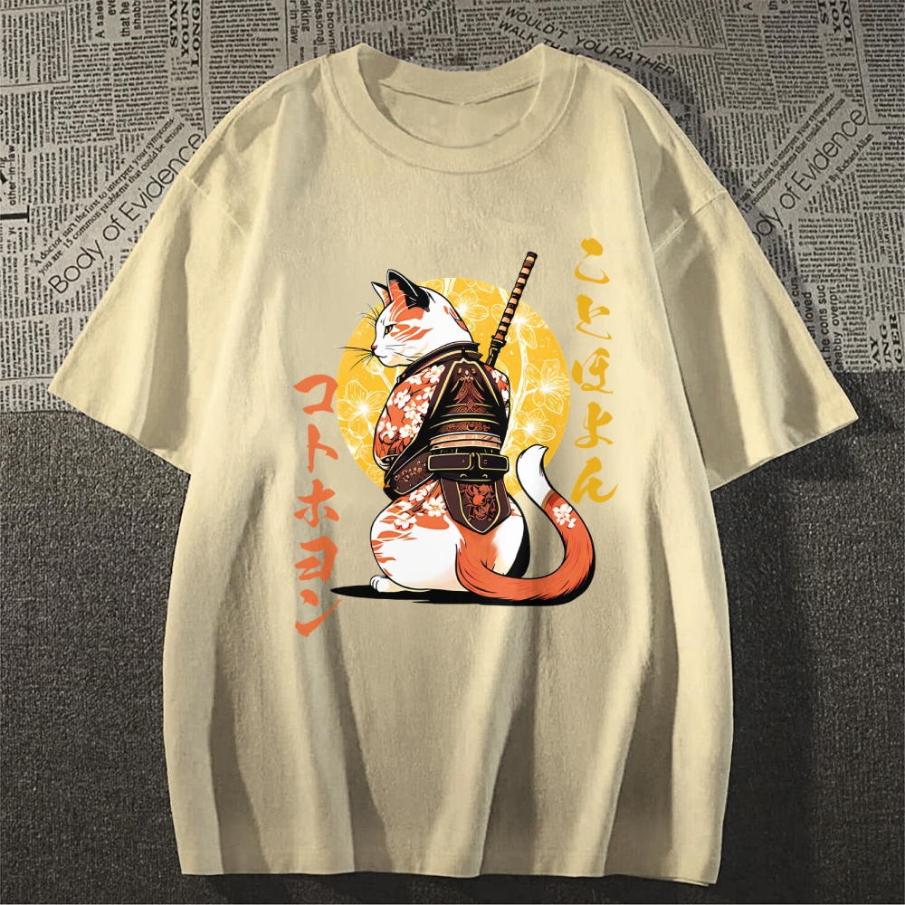 Japanese Cat Samurai Men's Classic Cotton T-Shirt