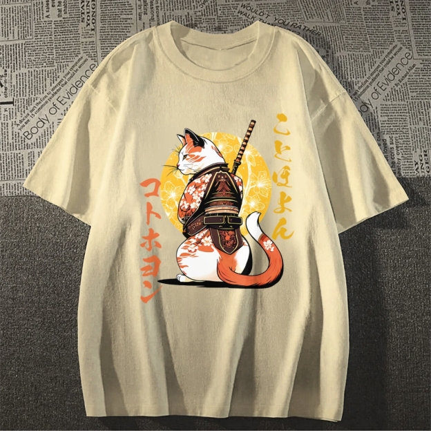 Japanese Cat Samurai Men's Classic Cotton T-Shirt